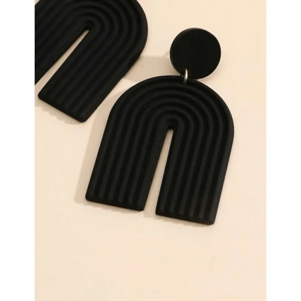 Black Acrylic Rainbow U Drop Earrings